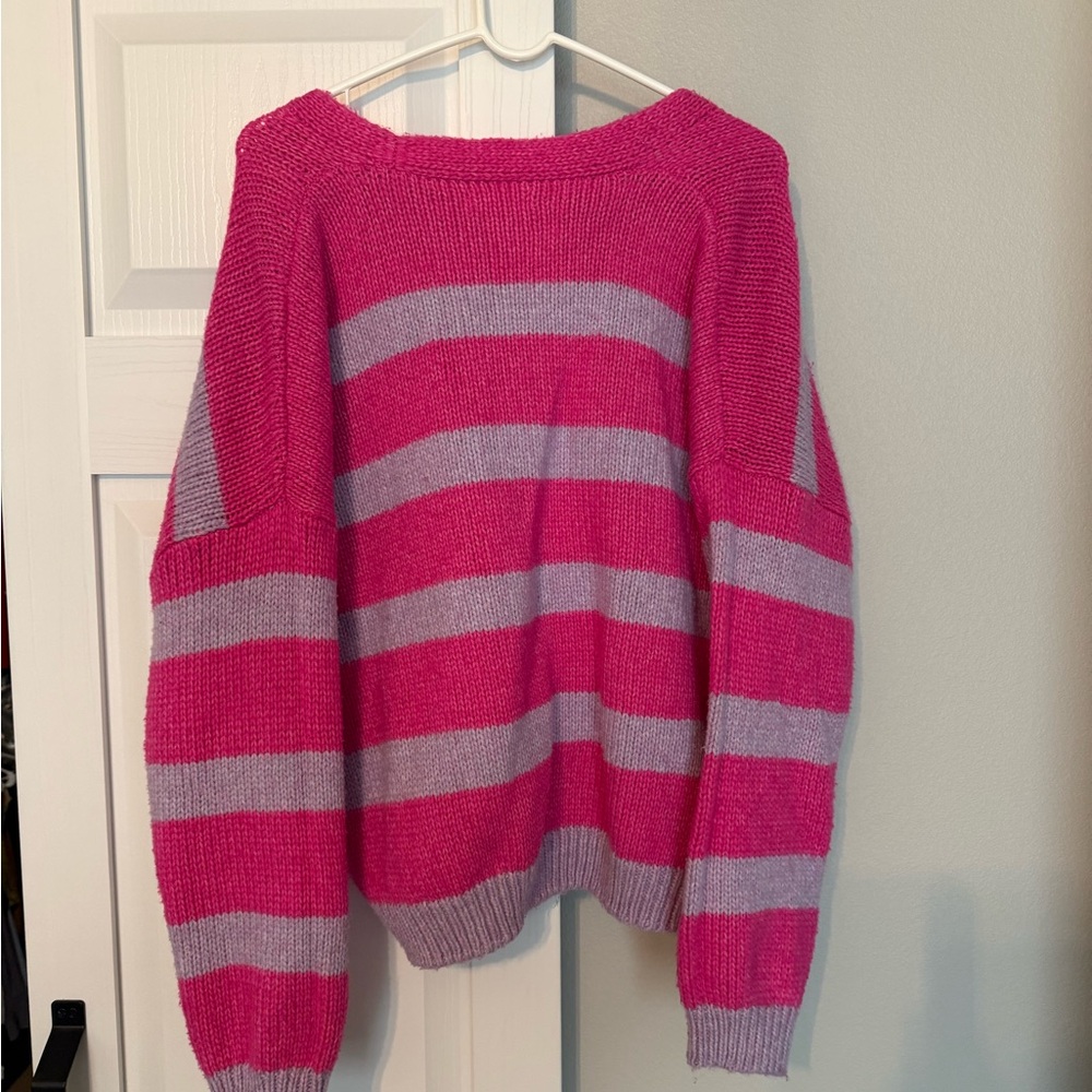 Vici Pink and Lavender Striped Button-Up Cardigan - Picture 3 of 3
